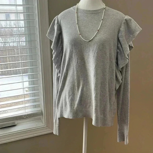 ❤️2/$50❤️[L]Abercrombie &  Fitch Ruffled Sleeves Cotton Blend L S Sweater - Picture 1 of 9